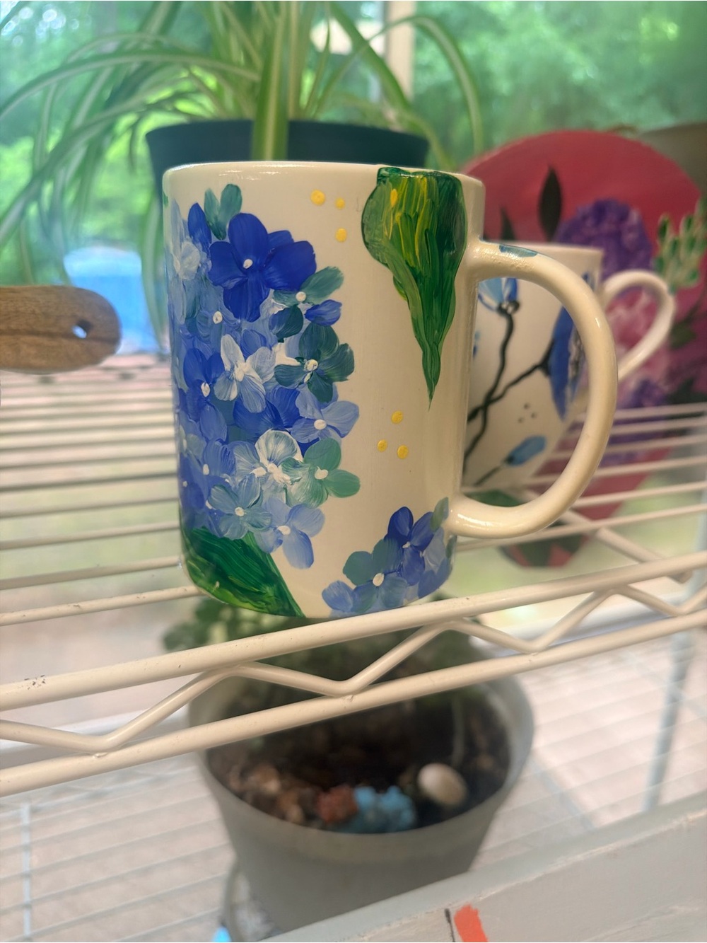 Hand-Painted by ME! Floral Ceramic Mug - Blue & Green Hydrangea Design